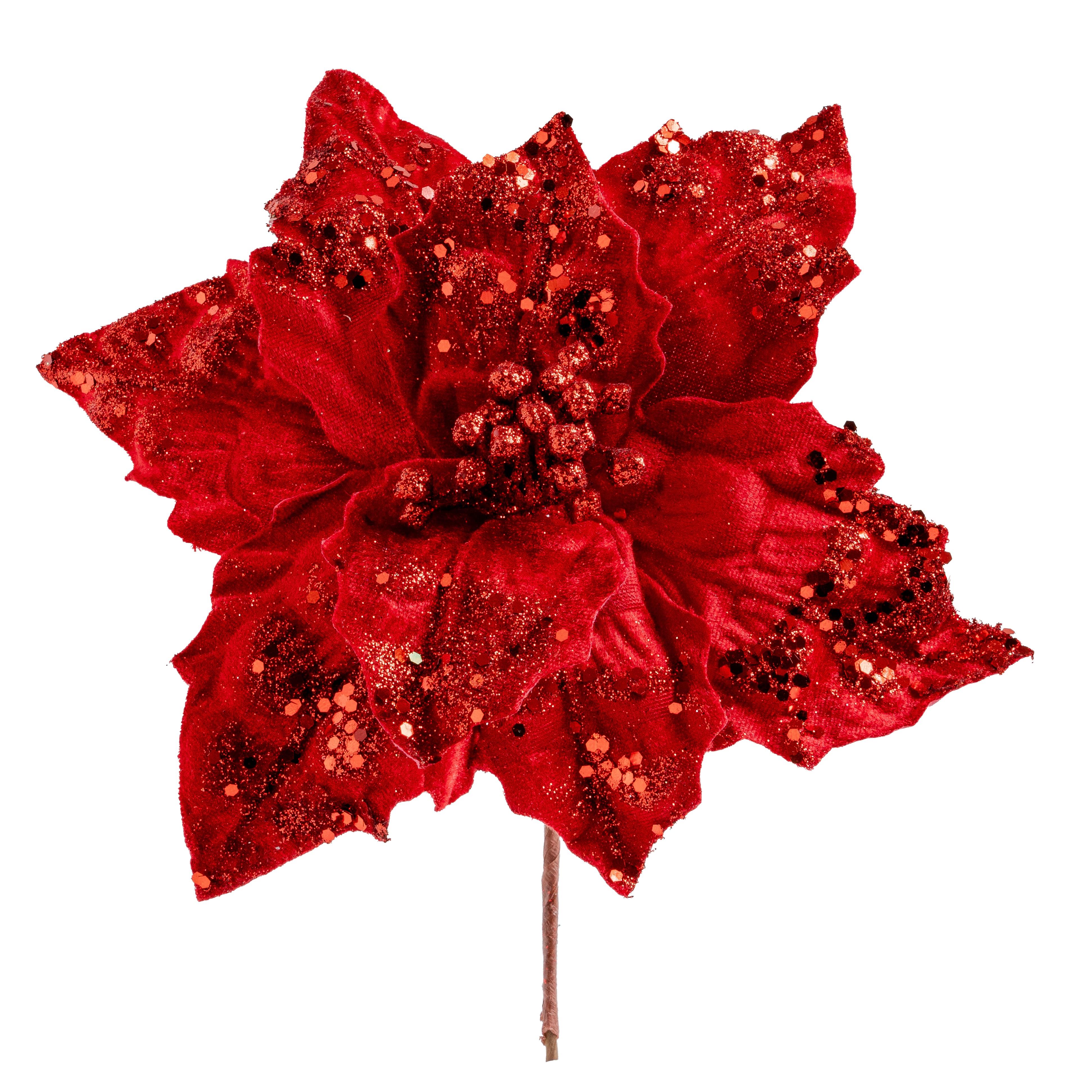 Artificial%20Velvet%20Sequin%20Poinsettia%20Pique%20Red%2027%20cm