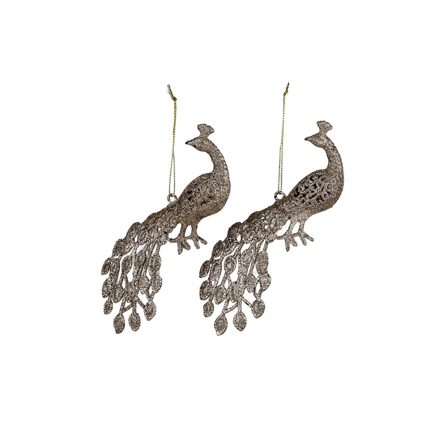 Christmas%20Ornament%202-Piece%20Peacock%20Gold%2016%20cm