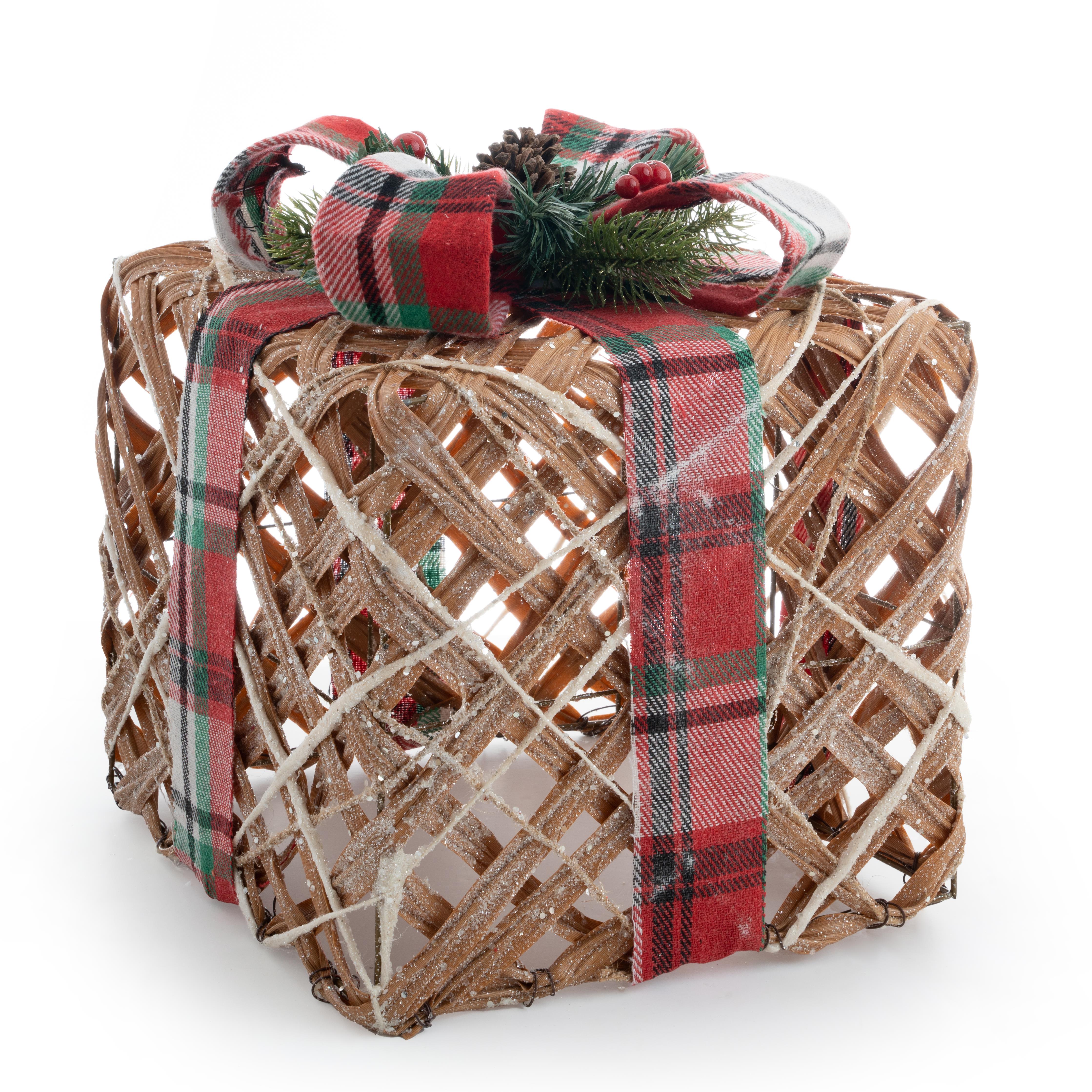 Plaid%20Ribbon%20Gift%20Package%20Brown%2024%20cm