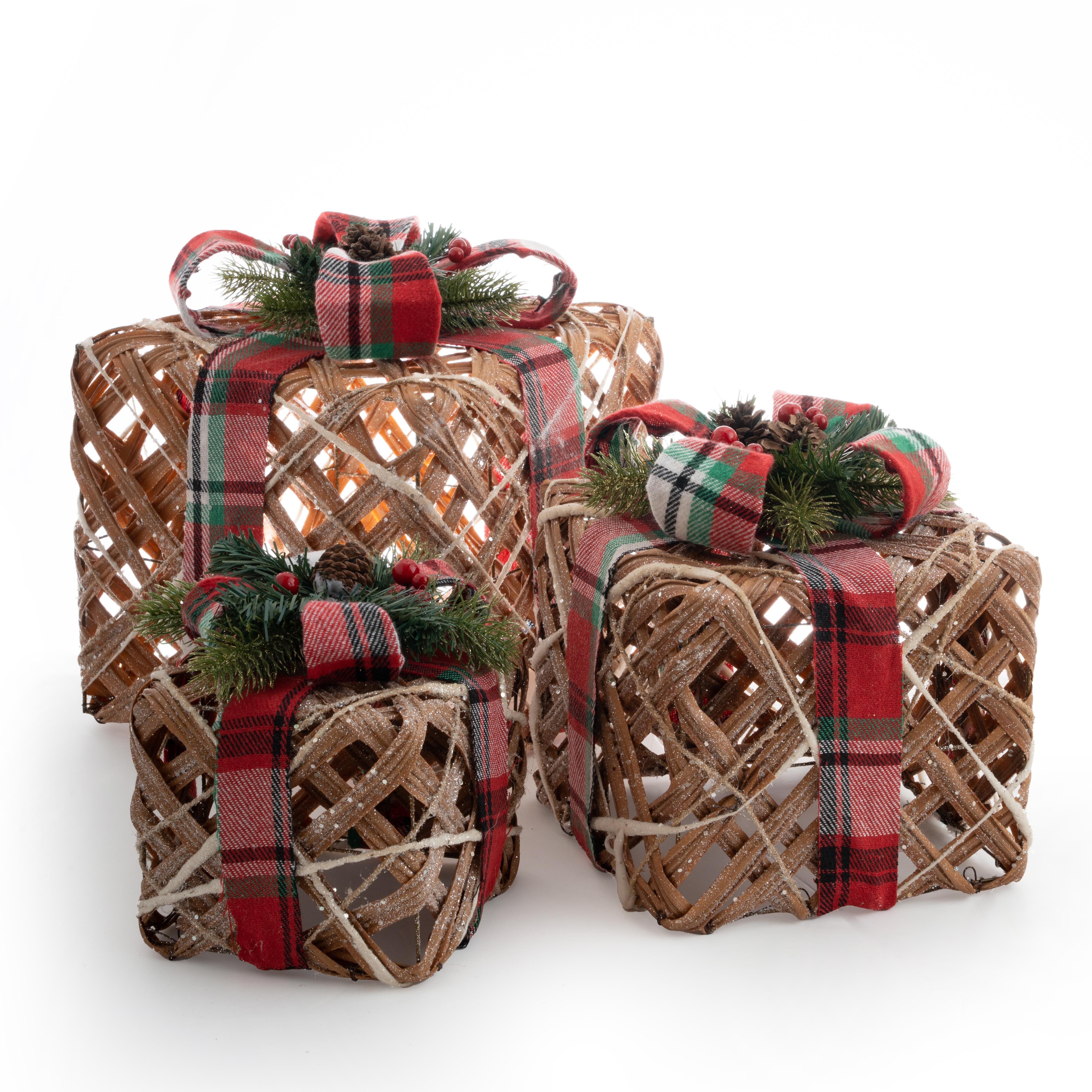 Plaid%20Ribbon%20Gift%20Package%20Brown%2024%20cm