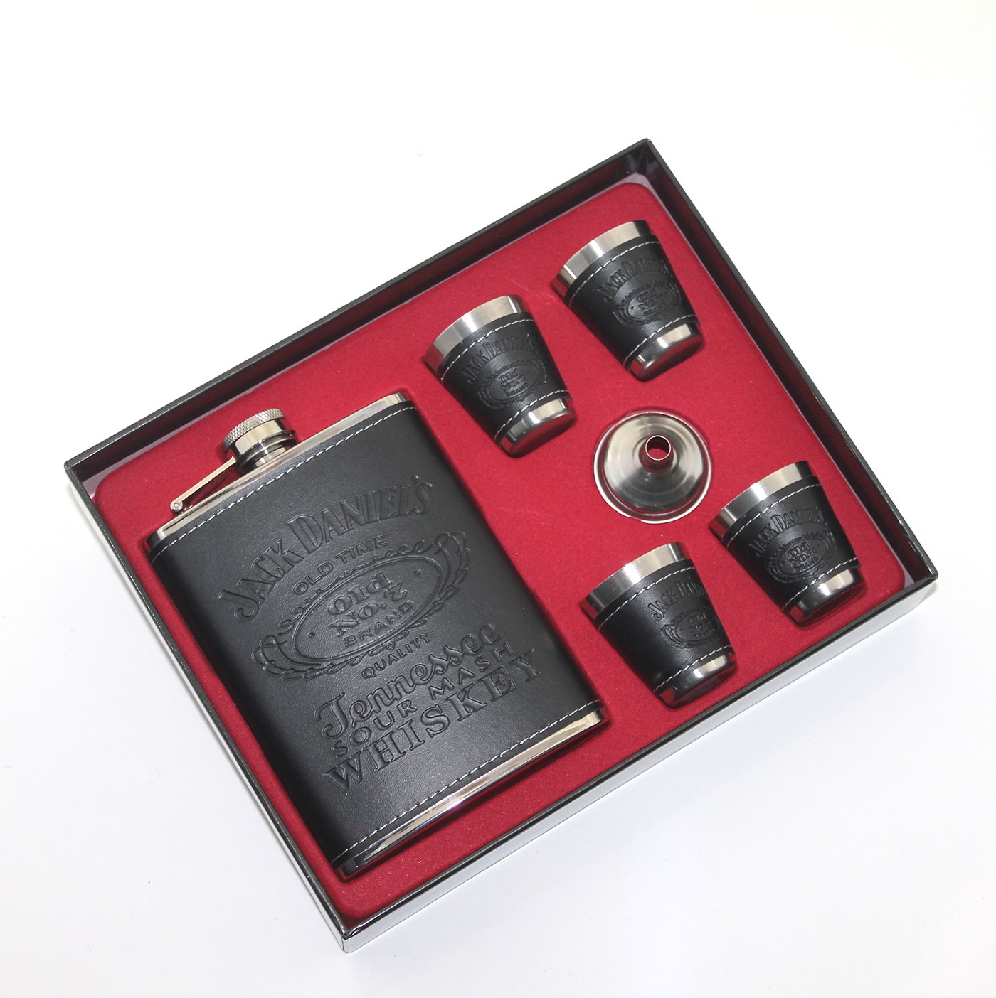 Stainless%20Steel%20Flask%204%20Shot%20Glasses%20Leather%20Coated%208%20Oz%20(236%20Ml)%20ALK58