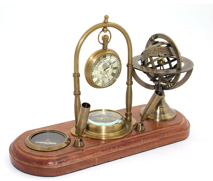 Brass%20Table%20Top%20Clock,%20Horoscope,%20Compass%20and%20Pen%20Holder%20Set%20NI7253