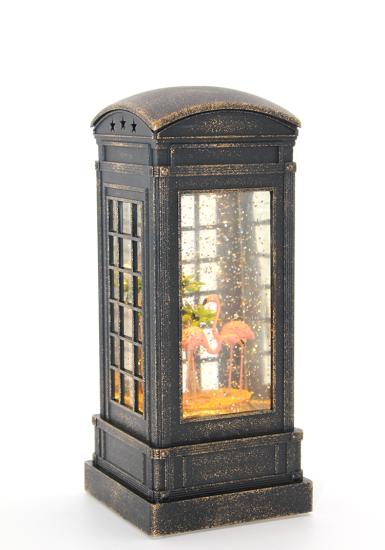 Phone Booth Flamingo Snow Globe Lighted 020-294