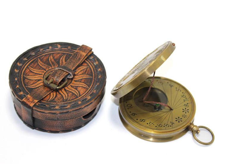 Brass Compass with Leather Wallet 15125