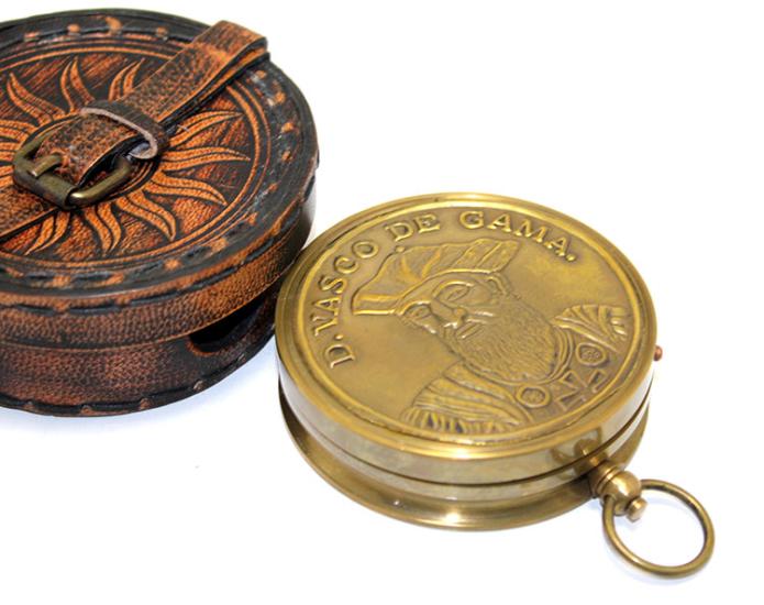 Brass Compass with Leather Wallet 15125