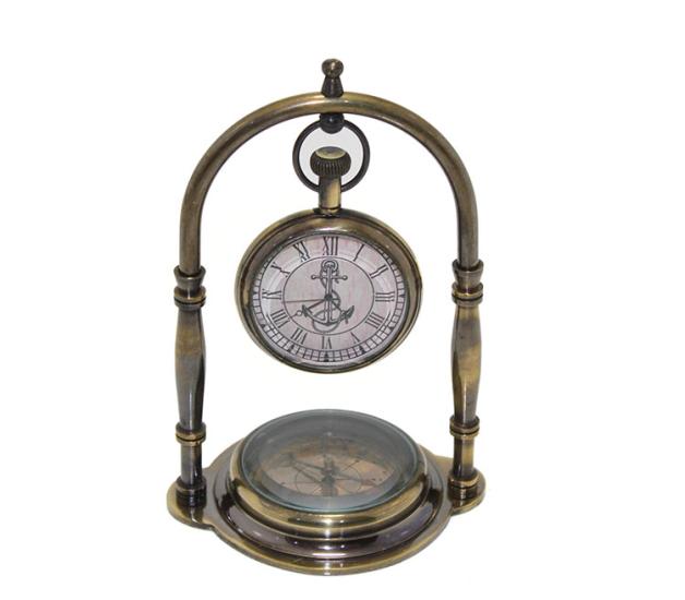 Brass Table Top Compass Clock 15224