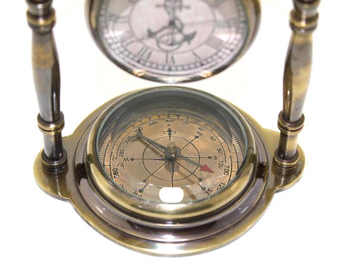 Brass Table Top Compass Clock 15224