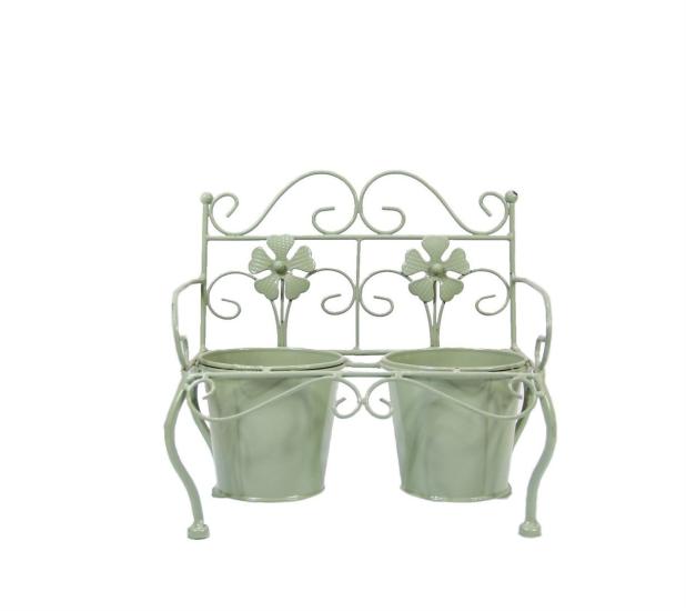 Wrought Iron 2-Piece Chair Flowerpot Green