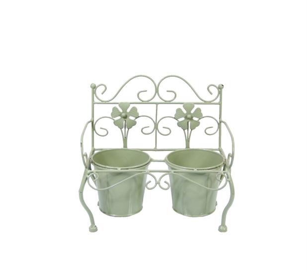 Wrought Iron 2-Piece Chair Flowerpot Green