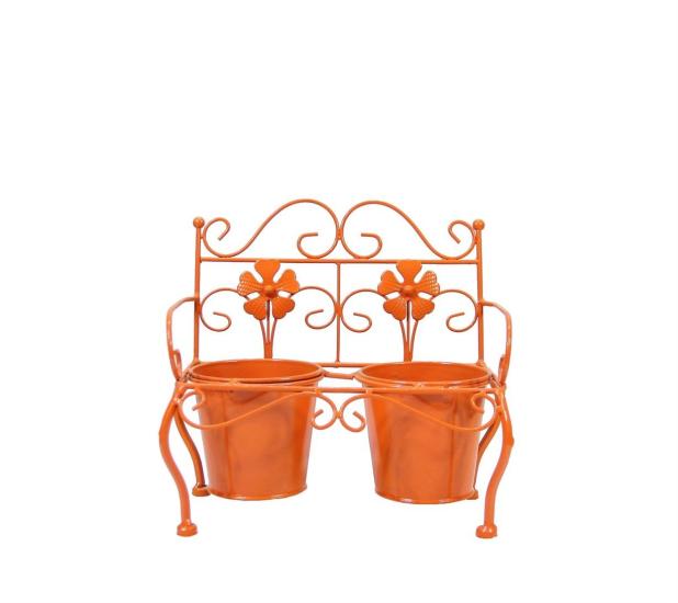 Wrought Iron 2-Piece Chair Flowerpot Orange