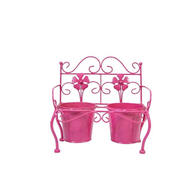 Wrought Iron 2-Piece Chair Flowerpot Pink