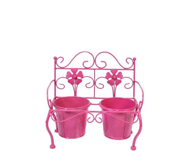 Wrought Iron 2-Piece Chair Flowerpot Pink