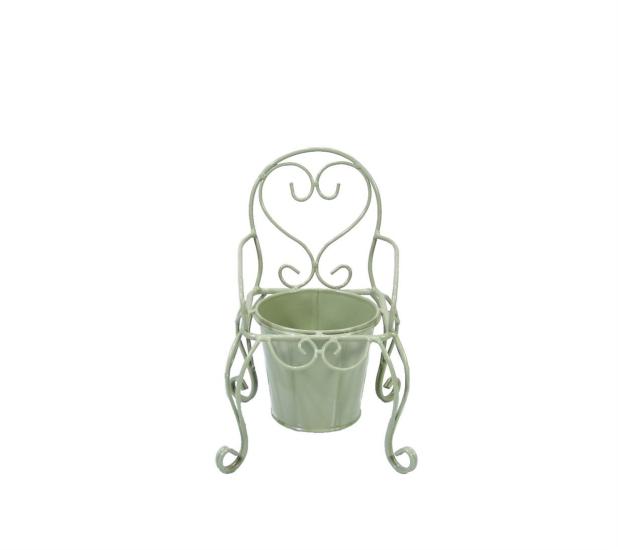 Wrought Iron Single Chair Flowerpot Green