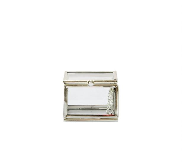 Glass Square Small Box Silver with Lid