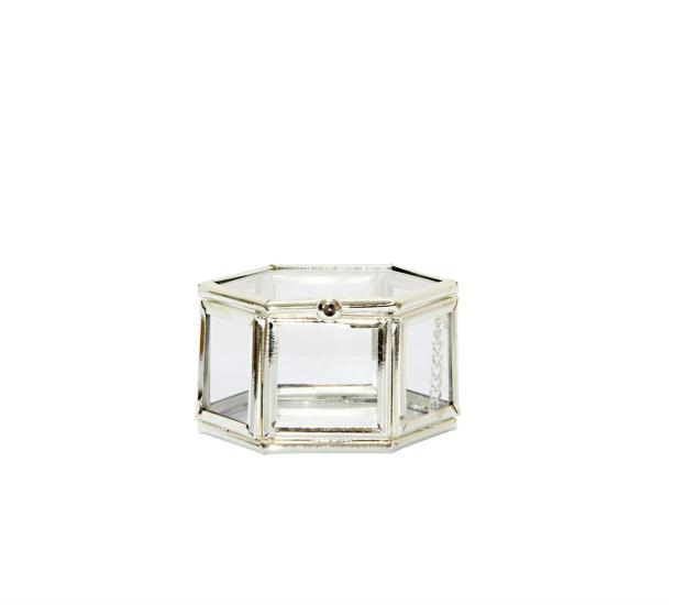 Glass Box with Lid Hexagon Silver