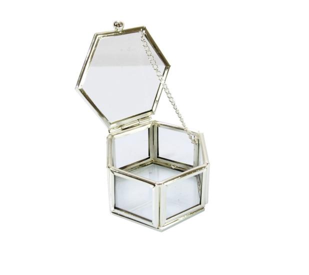 Glass Box with Lid Hexagon Silver