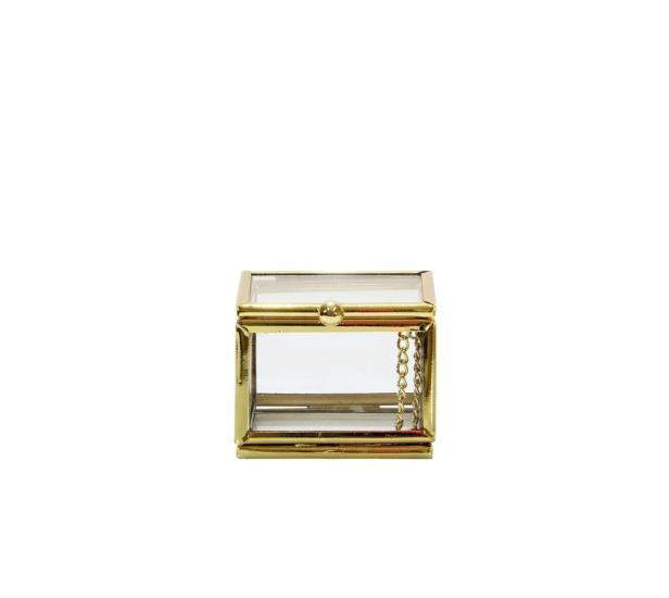 Glass Square Small Box Gold with Lid