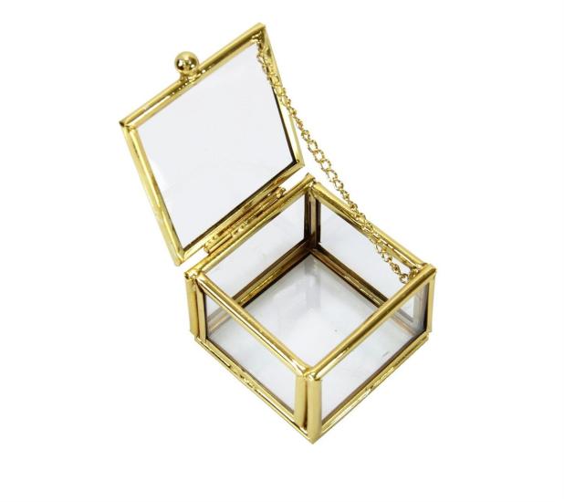 Glass Square Small Box Gold with Lid