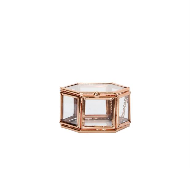 Glass Box with Lid Hexagon Copper