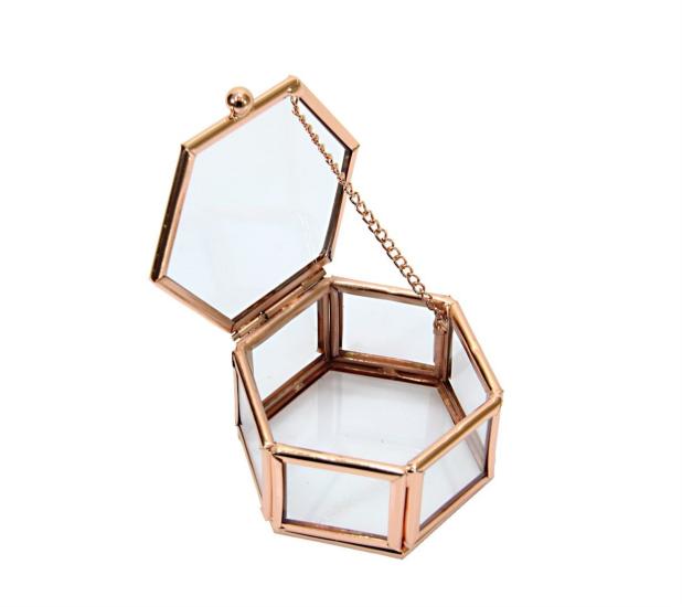 Glass Box with Lid Hexagon Copper