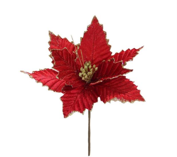 Artificial Velvet Poinsettia Pique Red 25 cm