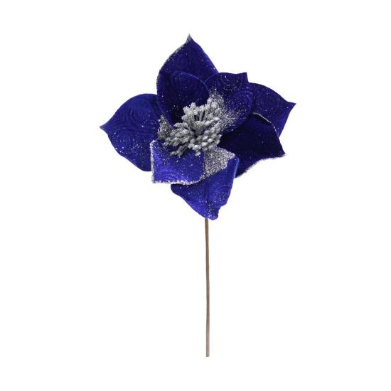 Artificial Velvet Poinsettia Pique Navy Blue 37 cm