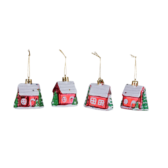 Christmas Ornament 4-Piece House Red 6 cm