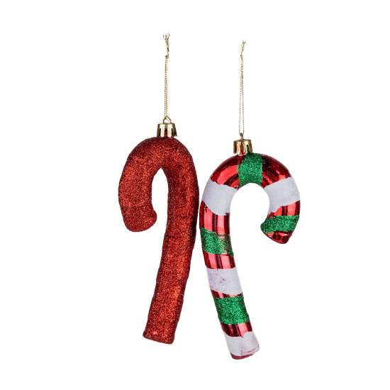 Christmas Ornament 4-Piece Cane Red Glitter 14 cm