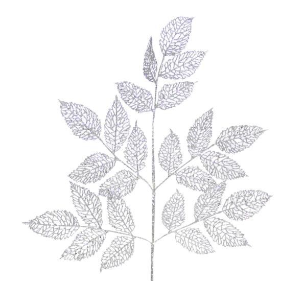 Artificial Glitter Lace Leaf Silver 86 cm