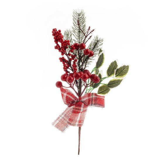 Yılbaşı Kurdeleli Karlı Kırmızı Berry Pike 35 cm