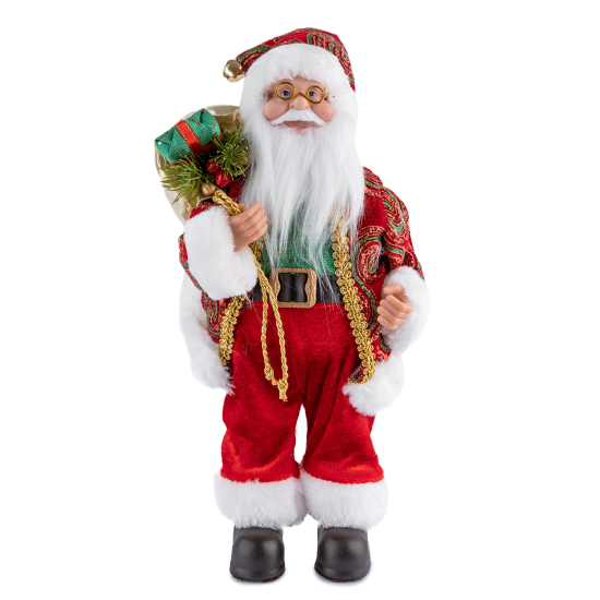 Yeşil Nakış Ceketli Noel Baba 30 cm