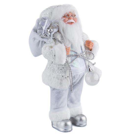 Gümüş Payet Ceketli Noel Baba 30 cm