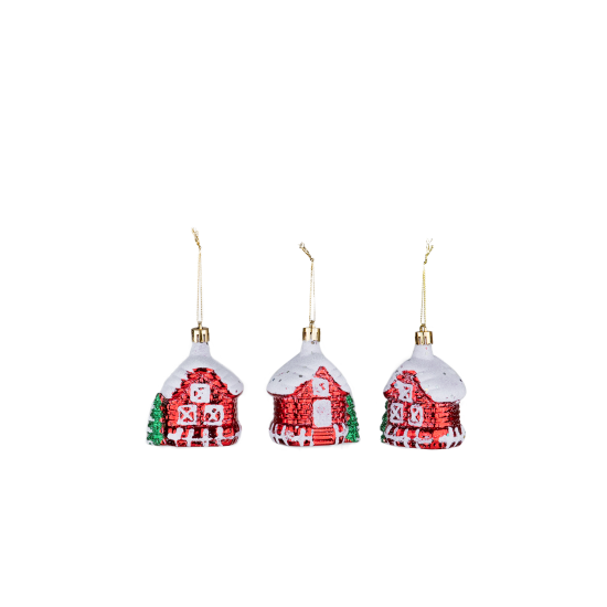 Christmas Ornament 3-Piece House Red 8 cm