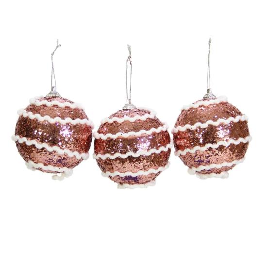 Christmas Ornament Sequined Pink 8 cm 3-pack