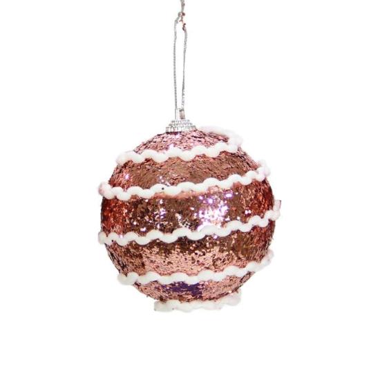 Christmas Ornament Sequined Pink 8 cm 3-pack