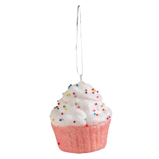 Yılbaşı Süsü Simli Cupcake Pembe 7 cm