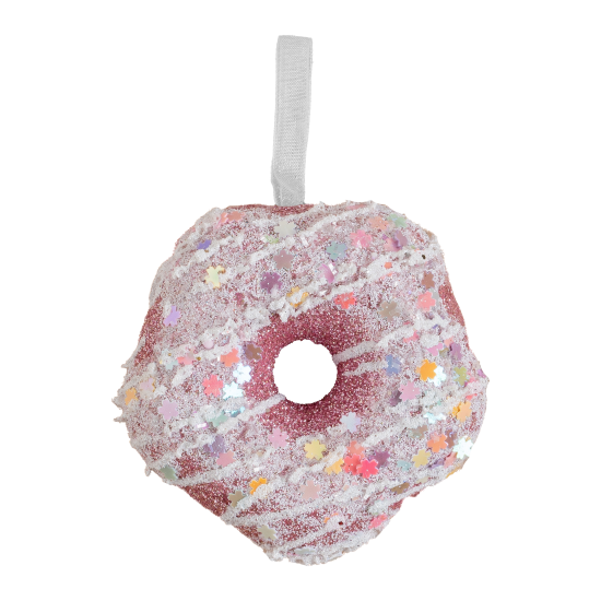 Yılbaşı Süsü Simli Donut Pembe 8 cm