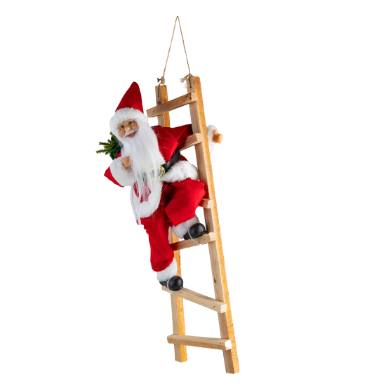 Merdivene Tırmanan Noel Baba Kırmızı-Beyaz 50 cm