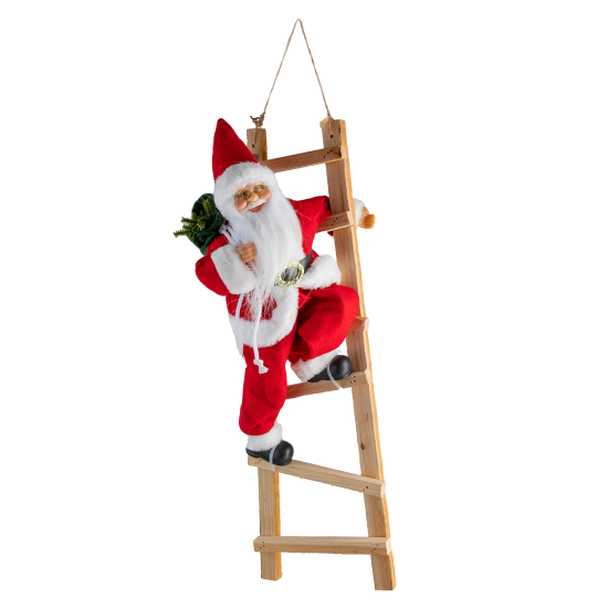 Merdivene Tırmanan Noel Baba Kırmızı-Beyaz 50 cm