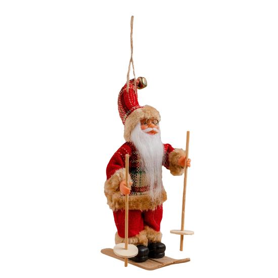 Kızaklı Noel Baba Ekose Kırmızı 17 cm