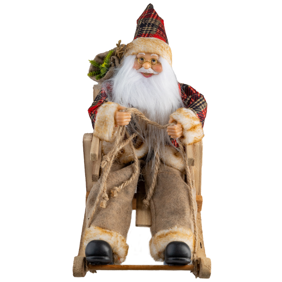 Kızaklı Oturan Noel Baba Kırmızı-Kahverengi 23 cm