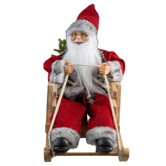 Kızaklı Oturan Noel Baba Kırmızı-Gri 23 cm