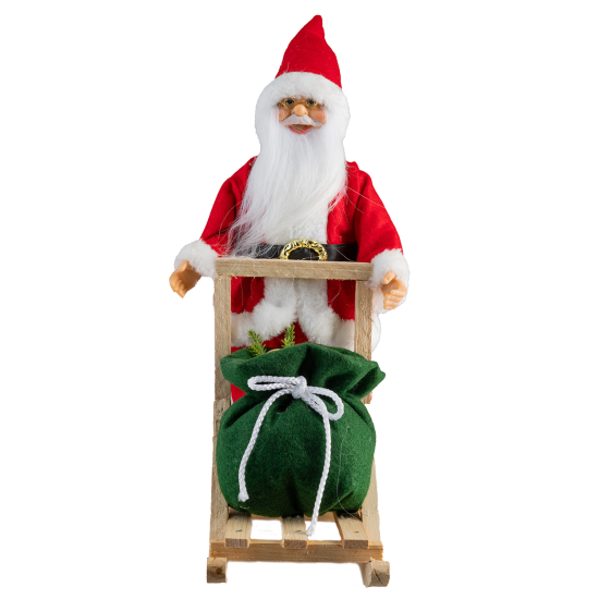 Kızaklı Ayakta Noel Baba Kırmızı-Beyaz 32 cm