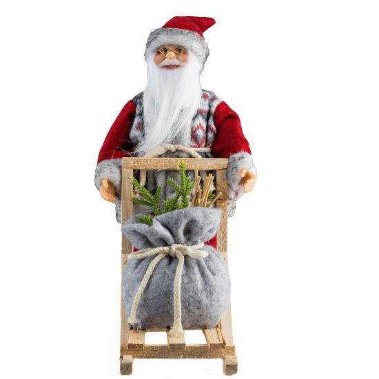 Kızaklı Ayakta Noel Baba Kırmızı-Gri 32 cm