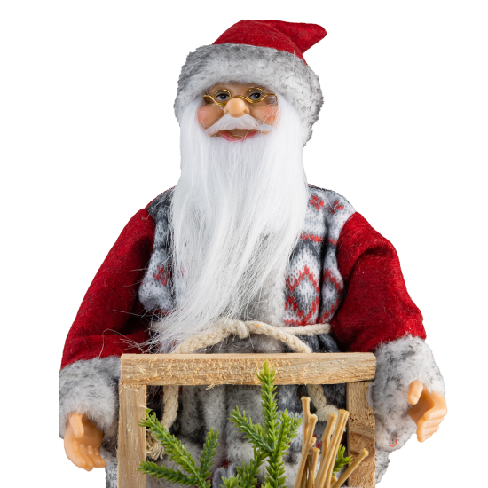 Kızaklı Ayakta Noel Baba Kırmızı-Gri 32 cm