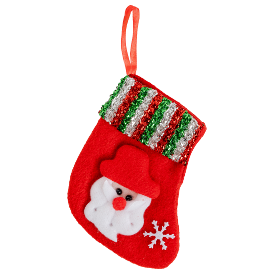 Yılbaşı Süsü Çorap Noel Baba Desenli Kırmızı 11 cm