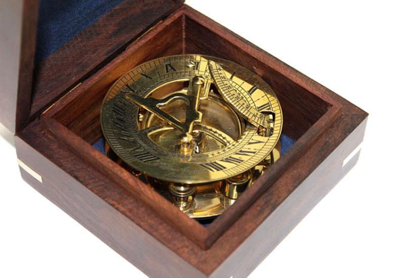 Brass Sundial and Compass Model 2213 in Wooden Box