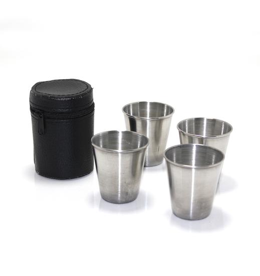 4-PIECE SILVER SHOT DRINKS WHISKEY GLASS SET 4ALY1000