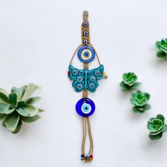 Butterfly Patterned Evil Eye Bead Ceramic Wall Decoration 50 cm