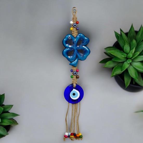 Four Leaf Clover Macrame Handmade Evil Eye Bead 40 cm